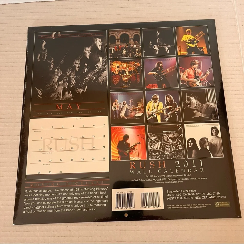 RUSH 2011 Wall Calendar Moving Pictures Rock Band Sealed New